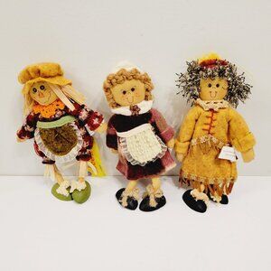 3 Vtg Fabric Holiday Christmas Ornaments Rag Doll Scarecrow Country Pioneers